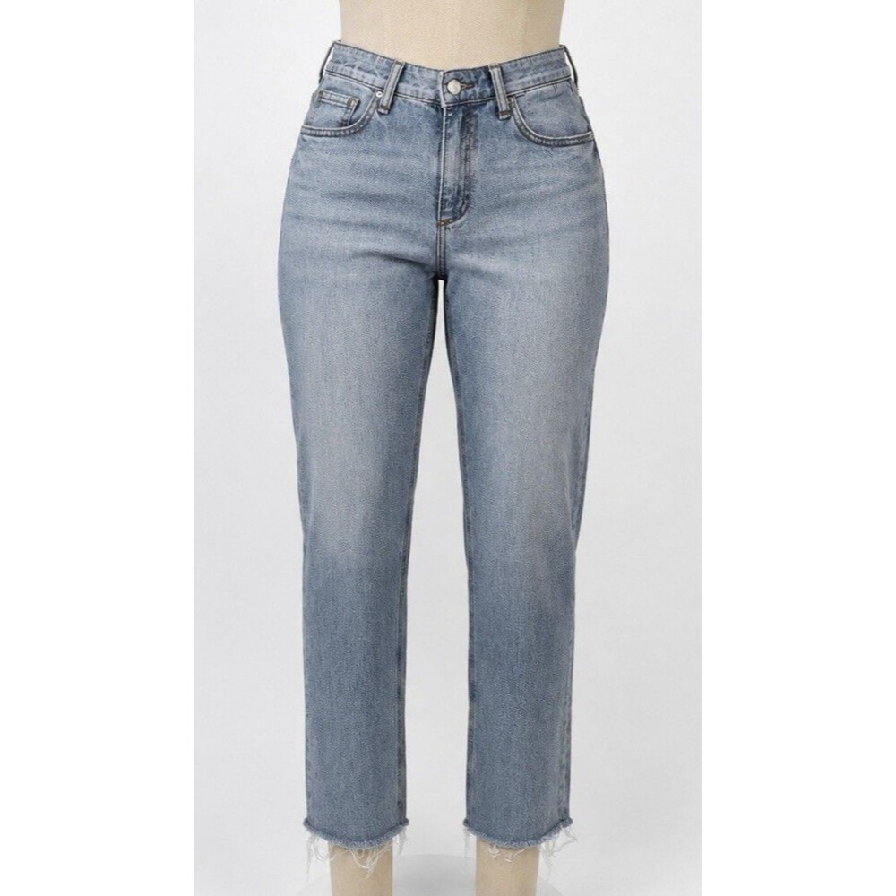 Rag & Bone Womens 30 Daphne High Rise Cropped Straight Jeans Raw Hem Blue